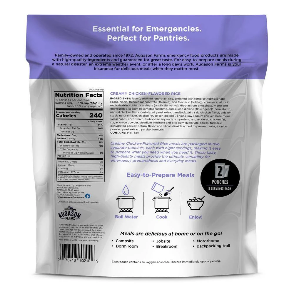 AUGASON FARMS 29.35 Oz. Creamy Chicken-Flavored Rice, Two 8-Serving Pouches 4 AUGASON FARMS 29.35 Oz. Creamy Chicken-Flavored Rice, Two 8-Serving Pouches - Image 2