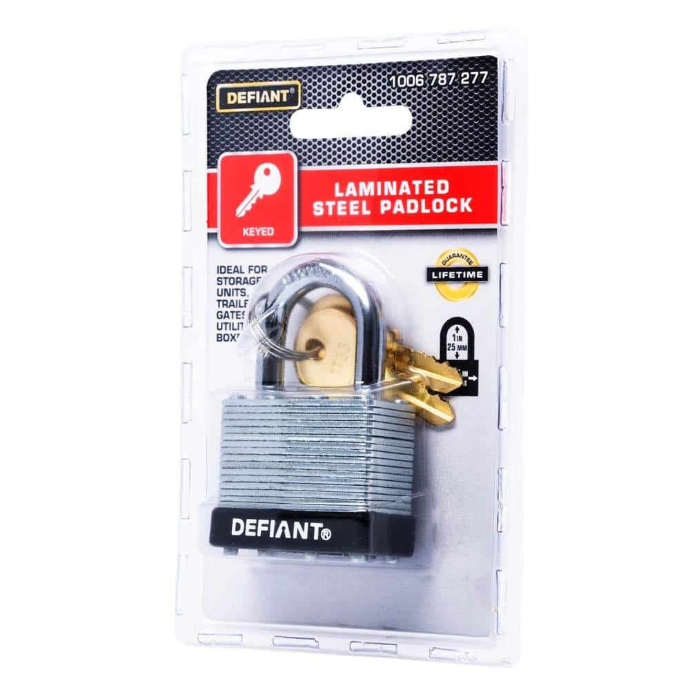 Defiant LK 40 mm 1 in. Laminated Steel Shackle Keyed Padlock 4 Defiant LK 40 mm 1 in. Laminated Steel Shackle Keyed Padlock - Image 2