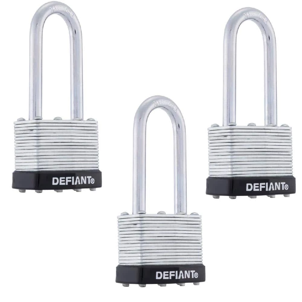 Defiant LK 40 mm Laminated Steel 2 in. Shackle Keyed Padlock (3-Pack) 5 Defiant LK 40 mm Laminated Steel 2 in. Shackle Keyed Padlock (3-Pack) - Image 3