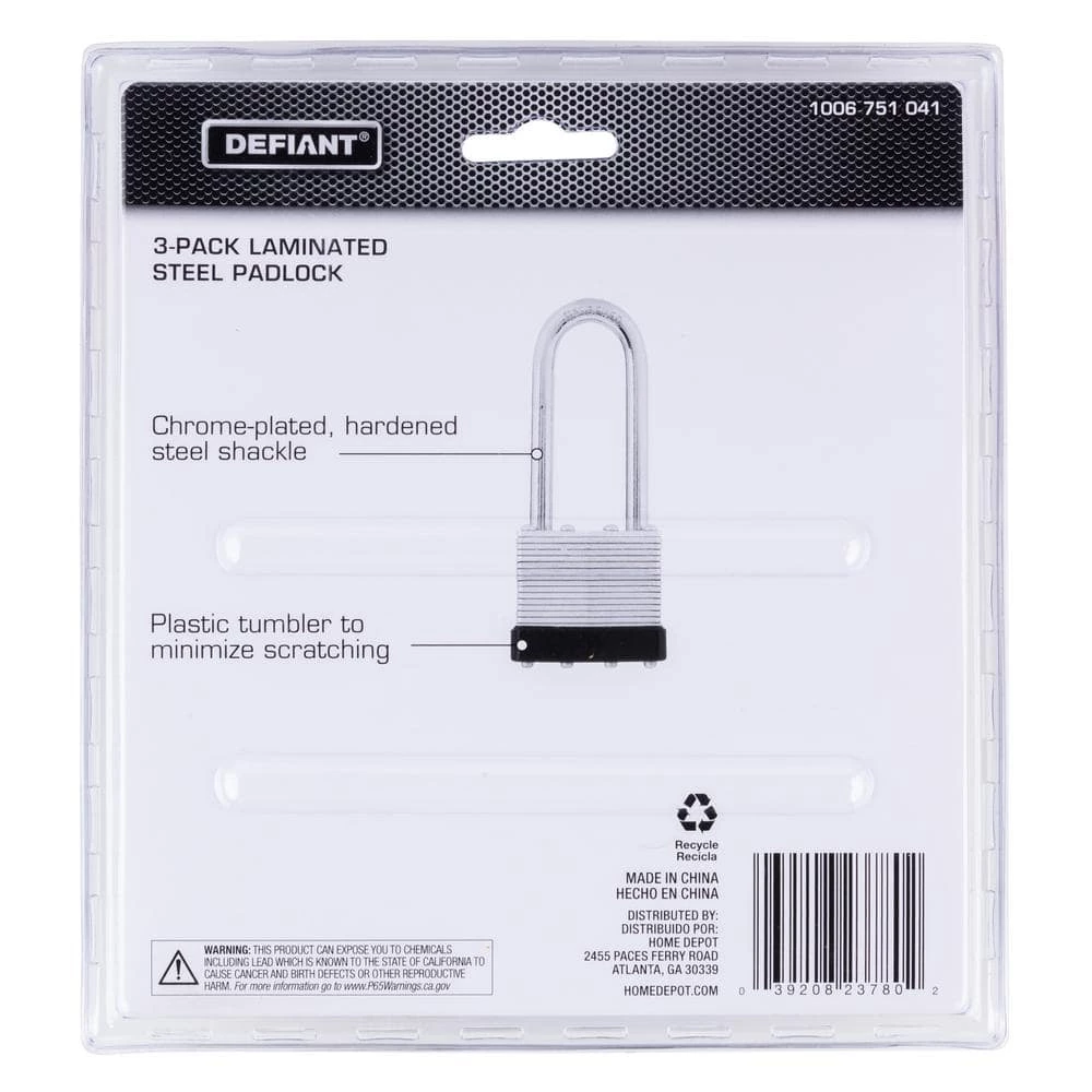 Defiant LK 40 mm Laminated Steel 2 in. Shackle Keyed Padlock (3-Pack) 9 Defiant LK 40 mm Laminated Steel 2 in. Shackle Keyed Padlock (3-Pack) - Image 7