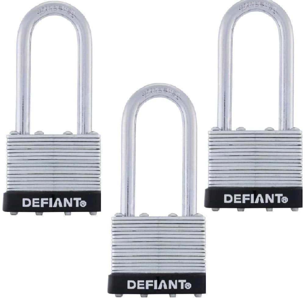 Defiant LK 40 mm Laminated Steel 2 in. Shackle Keyed Padlock (3-Pack) 3 Defiant LK 40 mm Laminated Steel 2 in. Shackle Keyed Padlock (3-Pack)