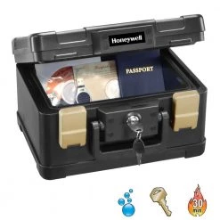 Honeywell 0.15 cu. ft. Molded Fire Resistant and Waterproof Portable Chest with Carry Handle, Key and Double Latch Lock -Safety & Security Tools Sales Shop honeywell home safes 1102 4f 1000