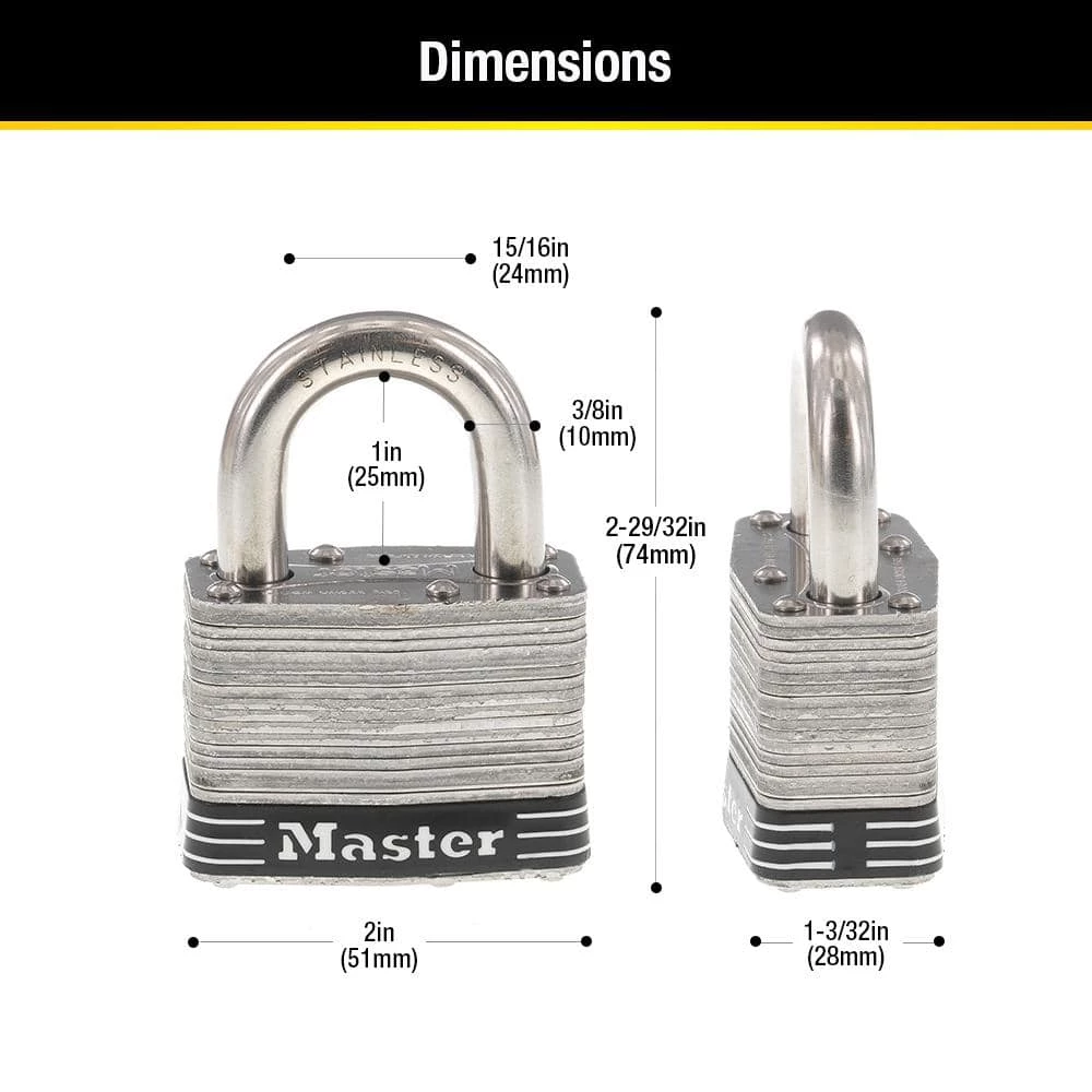 Master Lock Stainless Steel Outdoor Padlock with Key, 2 in. Wide, 2 Pack 8 Master Lock Stainless Steel Outdoor Padlock with Key, 2 in. Wide, 2 Pack - Image 6
