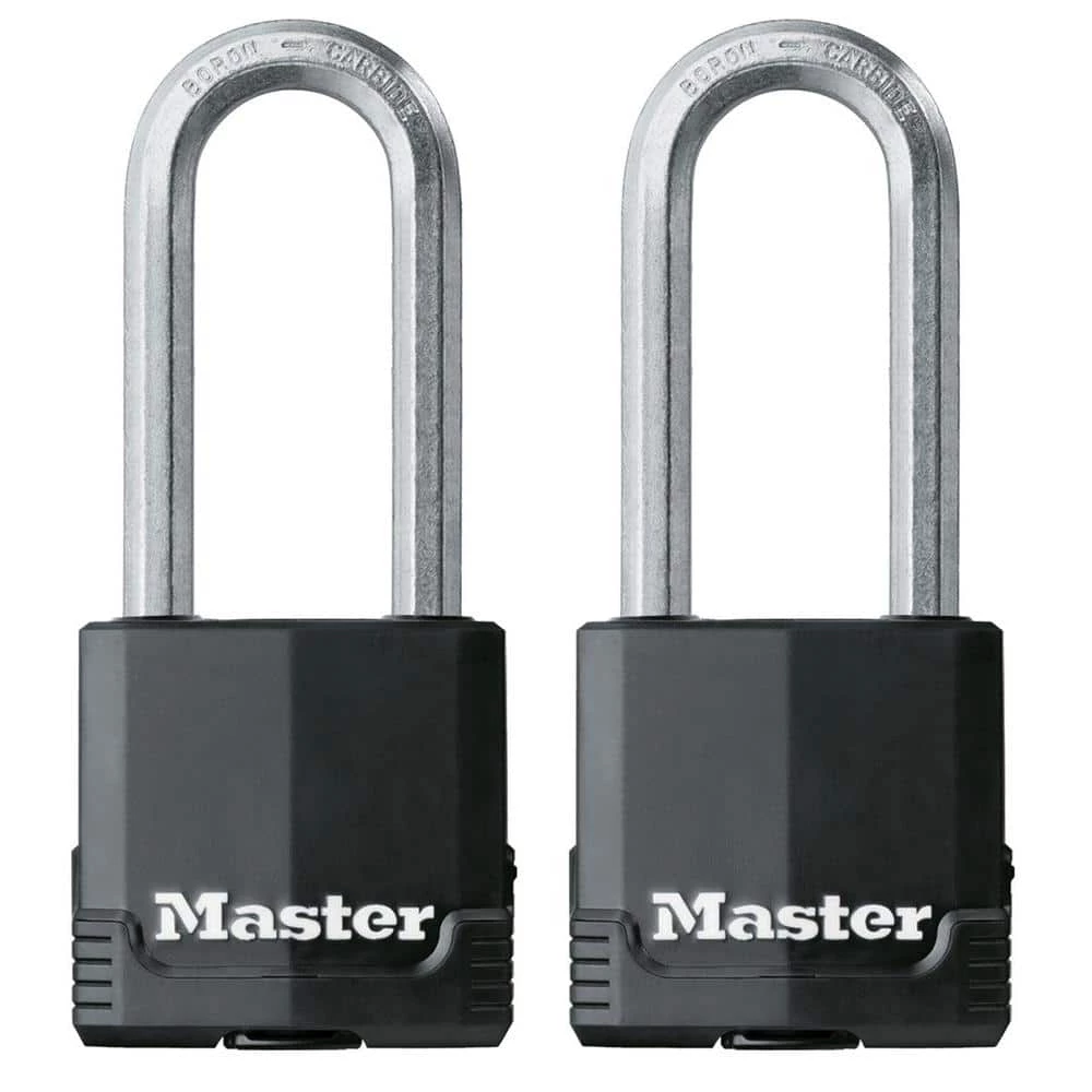 Master Lock Heavy Duty Outdoor Padlock with Key, 2-1/8 in. Wide, 2-1/2 in. Shackle, 2 Pack 3 Master Lock Heavy Duty Outdoor Padlock with Key, 2-1/8 in. Wide, 2-1/2 in. Shackle, 2 Pack