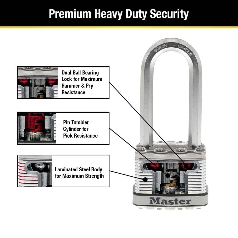 Master Lock Heavy Duty Outdoor Padlock with Key, 2 in. Wide, 2-1/2 in. Shackle 7 Master Lock Heavy Duty Outdoor Padlock with Key, 2 in. Wide, 2-1/2 in. Shackle - Image 5
