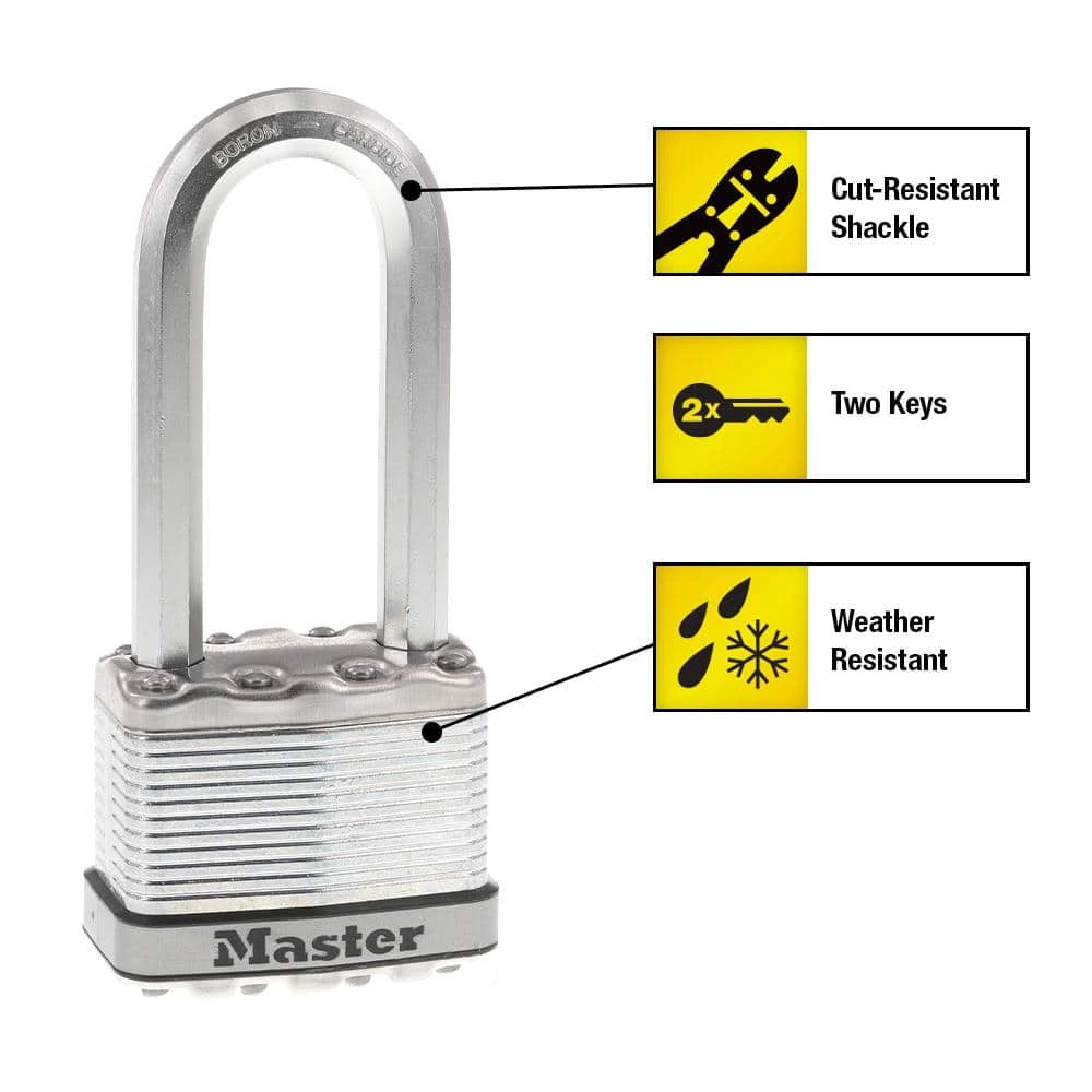 Master Lock Heavy Duty Outdoor Padlock with Key, 2 in. Wide, 2-1/2 in. Shackle 5 Master Lock Heavy Duty Outdoor Padlock with Key, 2 in. Wide, 2-1/2 in. Shackle - Image 3
