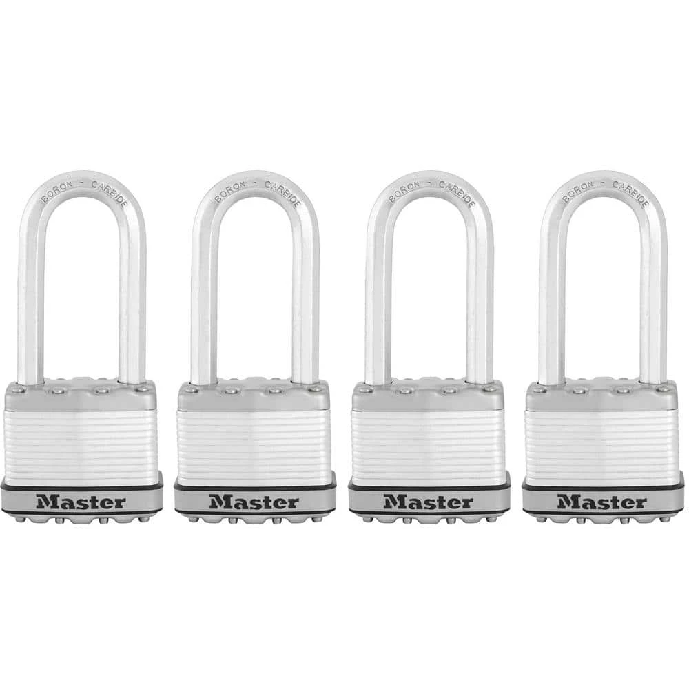 Master Lock Heavy Duty Outdoor Padlock with Key, 2 in. Wide, 2-1/2 in. Shackle, 4 Pack 3 Master Lock Heavy Duty Outdoor Padlock with Key, 2 in. Wide, 2-1/2 in. Shackle, 4 Pack