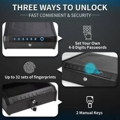 Movisa Gun Safe for 2 Pistols with Fingerprint Lock and Interior Lights -Safety & Security Tools Sales Shop rifle safes mvgsg06 44 1000