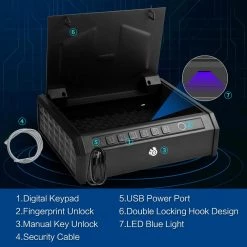 Movisa Gun Safe for 2 Pistols with Fingerprint Lock and Interior Lights -Safety & Security Tools Sales Shop rifle safes mvgsg06 fa 1000