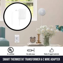 Wasserstein 24-Volt Transformer and C-Wire Adapter for Google Nest Thermostat, Learning Thermostat, Thermostat E and Wyze Thermostat -Safety & Security Tools Sales Shop wasserstein home safety accessories 24vadapter25ftwhtusa 4f 1000