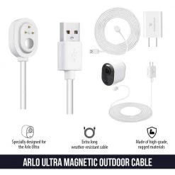 Wasserstein Arlo Ultra/Ultra 2 and Pro 3/Pro 4 Outdoor 16 ft. Magnetic Charging Cable with Quick Charge Power Adapter (White) -Safety & Security Tools Sales Shop wasserstein home safety accessories 4897080228792 c3 1000