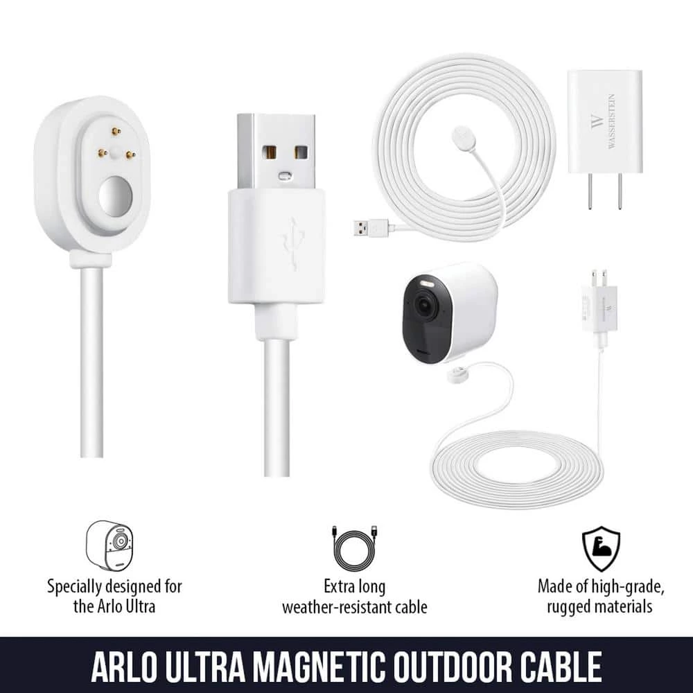 Wasserstein Arlo Ultra/Ultra 2 and Pro 3/Pro 4 Outdoor 25 ft. Magnetic Charging Cable with Quick Charge Power Adapter (White) 6 Wasserstein Arlo Ultra/Ultra 2 and Pro 3/Pro 4 Outdoor 25 ft. Magnetic Charging Cable with Quick Charge Power Adapter (White) - Image 4