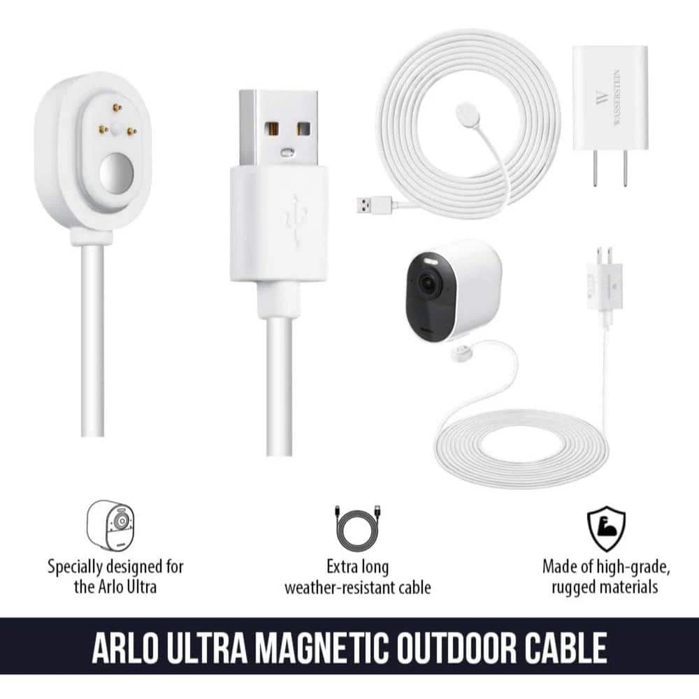 Wasserstein Arlo Ultra/Ultra 2 and Pro 3/Pro 4 Outdoor 25 ft. Magnetic Charging Cable with Quick Charge Power Adapter, White(2-Pack) 4 Wasserstein Arlo Ultra/Ultra 2 and Pro 3/Pro 4 Outdoor 25 ft. Magnetic Charging Cable with Quick Charge Power Adapter, White(2-Pack) - Image 2