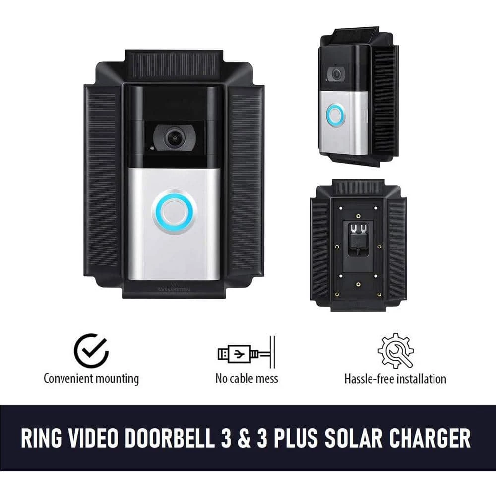 Wasserstein Black Solar Charger Mount for Ring Video Doorbell 3, 3 Plus and 4 - Power Your Ring Doorbell (5-Volt 0.6-Watt) 4 Wasserstein Black Solar Charger Mount for Ring Video Doorbell 3, 3 Plus and 4 - Power Your Ring Doorbell (5-Volt 0.6-Watt) - Image 2